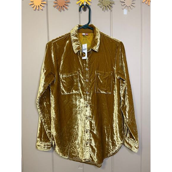 Pilcro Tops - Anthropologie Pilcro Relaxed Velvet Bronze button down XS NWT